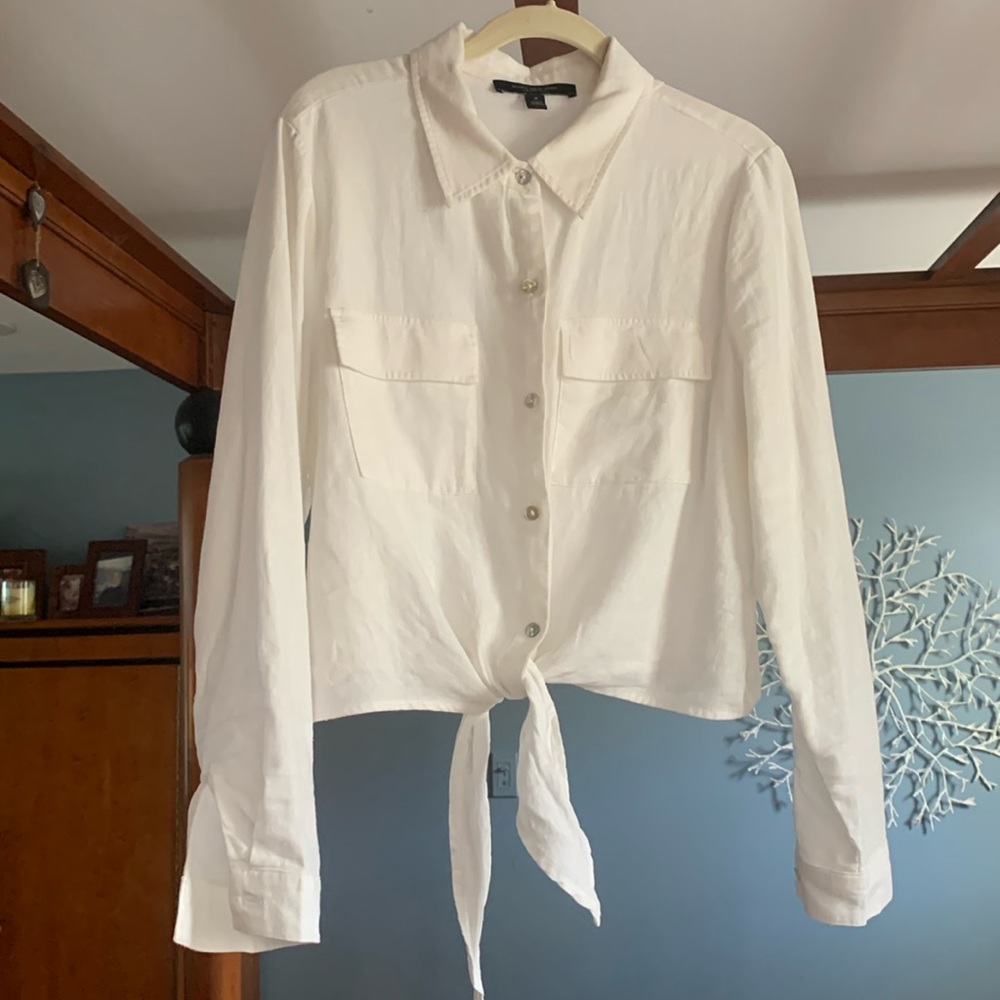 White linen blend blouse